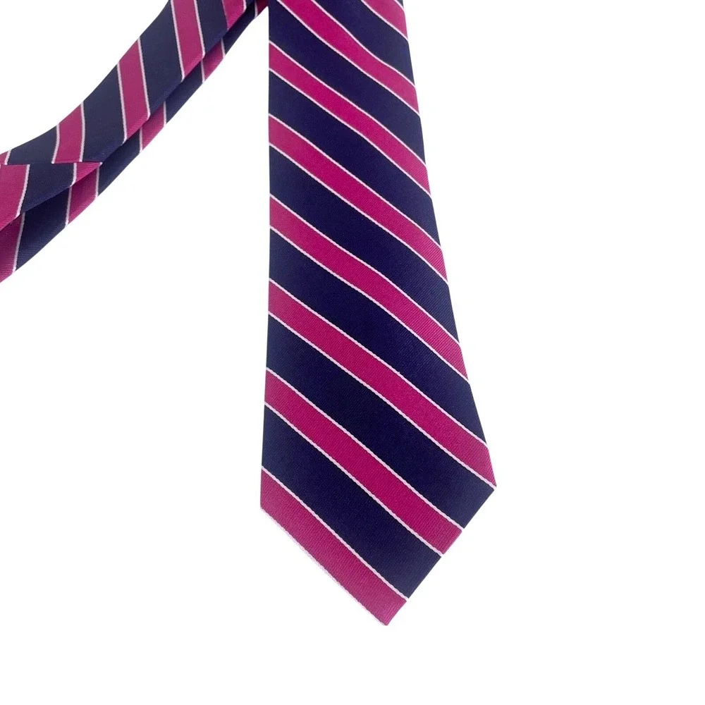 Lauren Ralph Lauren Silk‎ Repp Tie Stripe Navy Pink White Hand Made - Picture 12 of 16